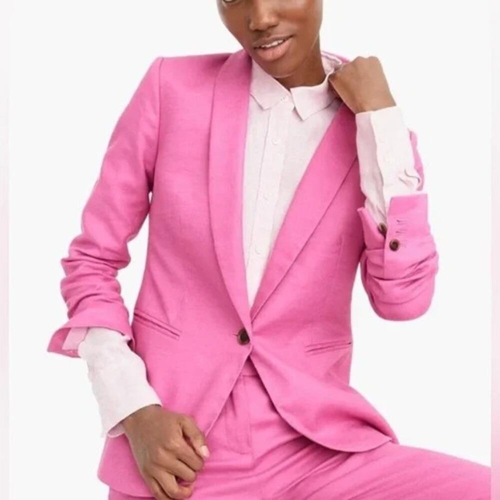 NWOT J. CREW Parke Stretch Linen One Button Blazer in Vivid Deep Pink Size 2